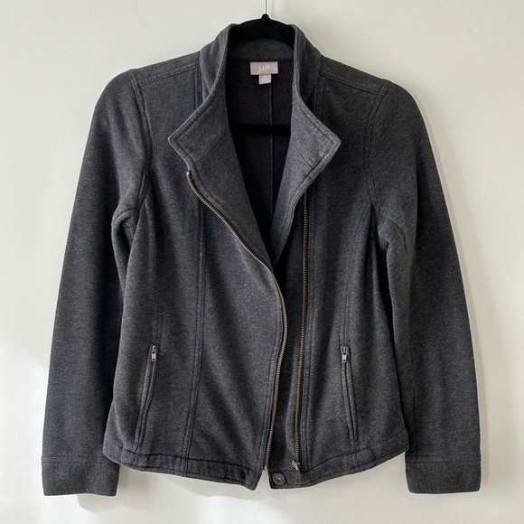 J Jill Charcoal Gray Cotton Terry Knit Zip Jacket - Picture 2 of 16